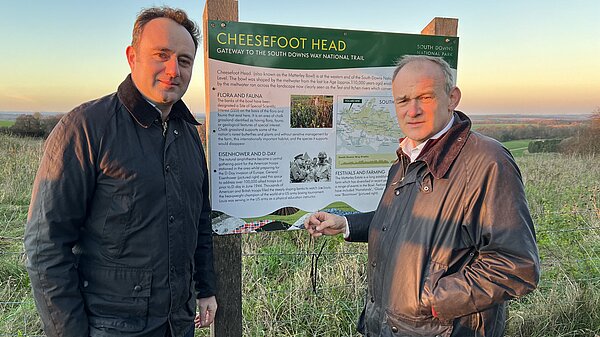 Danny Chambers and Ed Davey at Cheesefoot Head