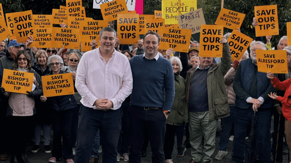 Danny Chambers MP, Cllr Jonathon Williams and protesters against Tip closure