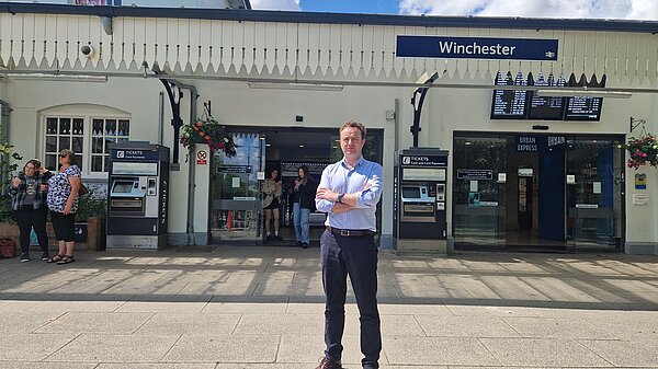 Danny in front of Winchester Train Station