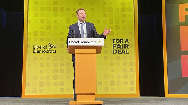 Danny Chambers speaking at Lib Dem conference