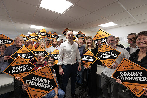 Danny with supporters in Winchester Liberal Democrat office